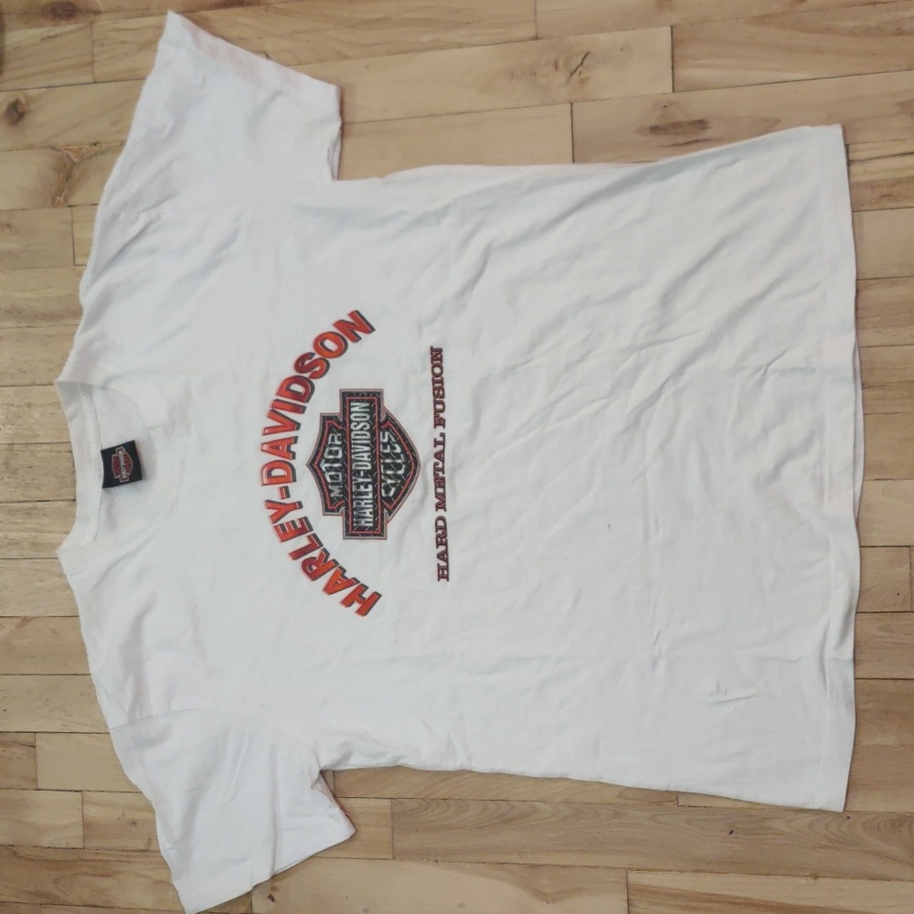 Harley-Davidson White T-Shirt with Orange and Black Logo